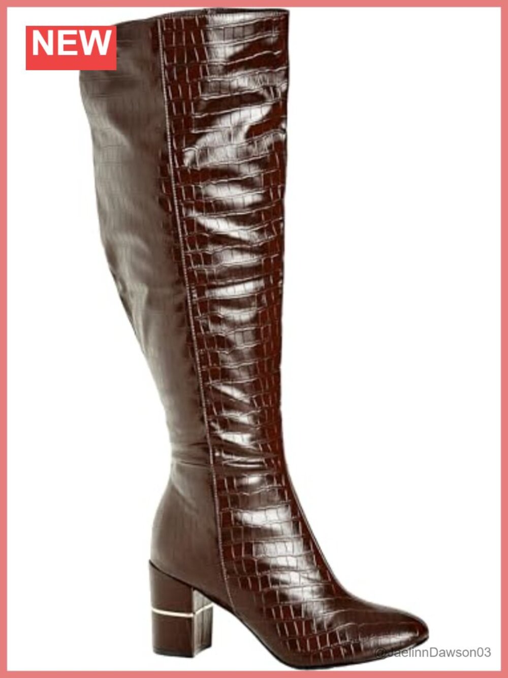 Wide Fit Geordie Knee Boot Faux Leather Block Heel Pointed Toe